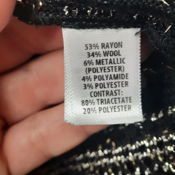 ST JOHN Metallic Knit Jacket Satin Lapels Black Gold Silver 4 S - Picture 8 of 14